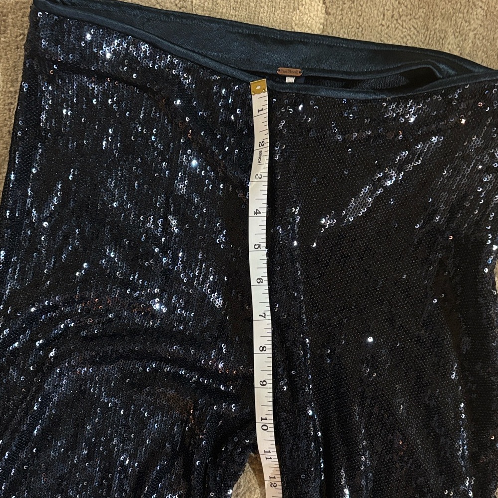 Free People Zip-Up Blue Sequin Bell Bottom Pants. - Picture 7 of 8